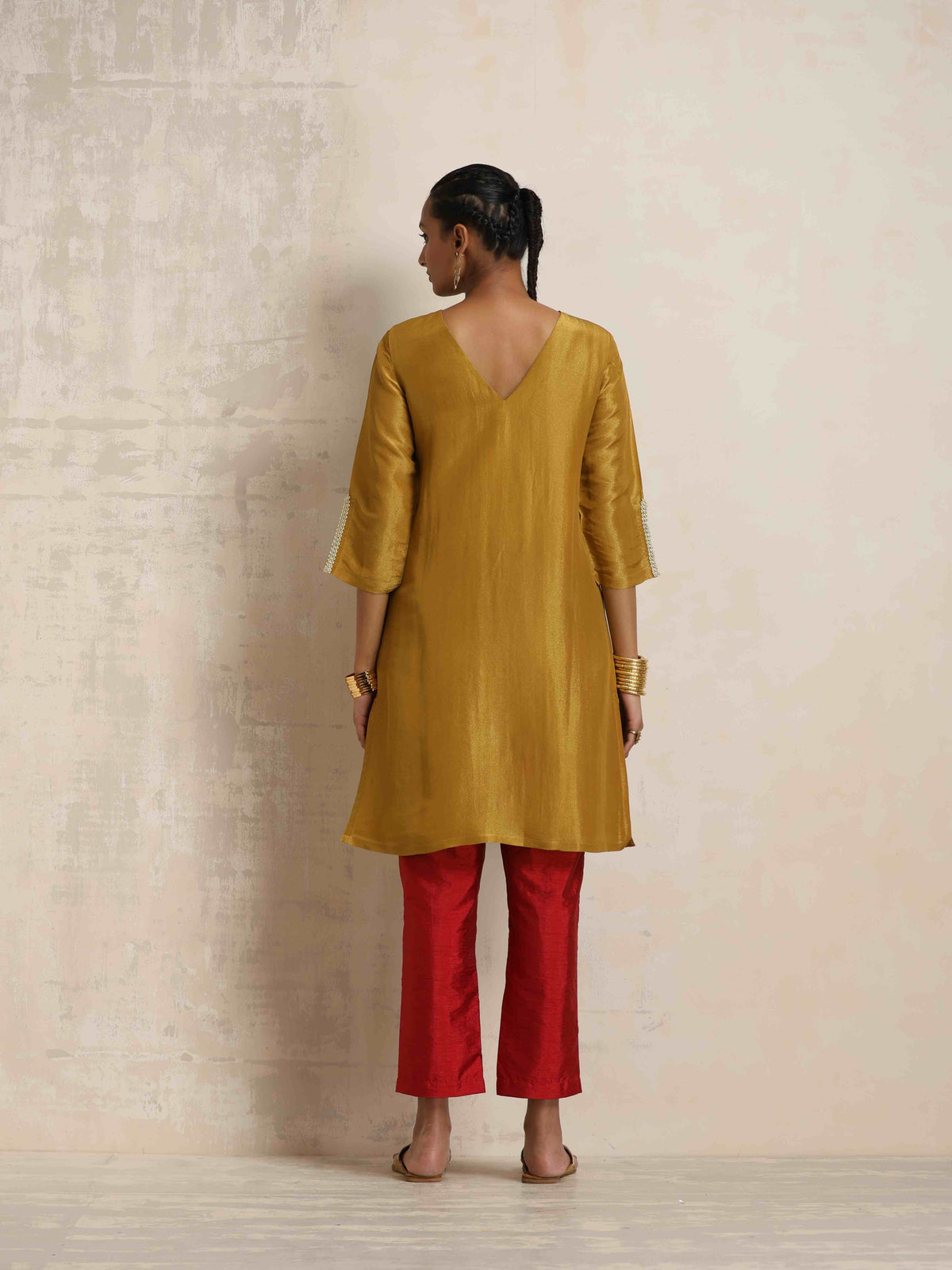 trueBrowns Gold Tissue Kurta Co-ord Set | Grocsy