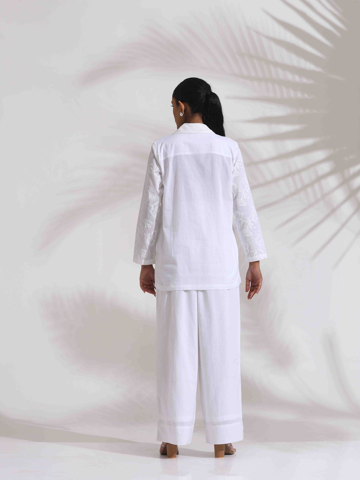 trueBrowns White Cotton Schiffli Jacket Co-ord Set | Grocsy