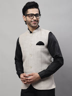 Even Apparels Men's Beige Nehru Jacket With Welt Pockets | Grocsy