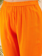 InWeave Women's Orange Round Neck Square Gota Work Kurta Pant Set | Grocsy
