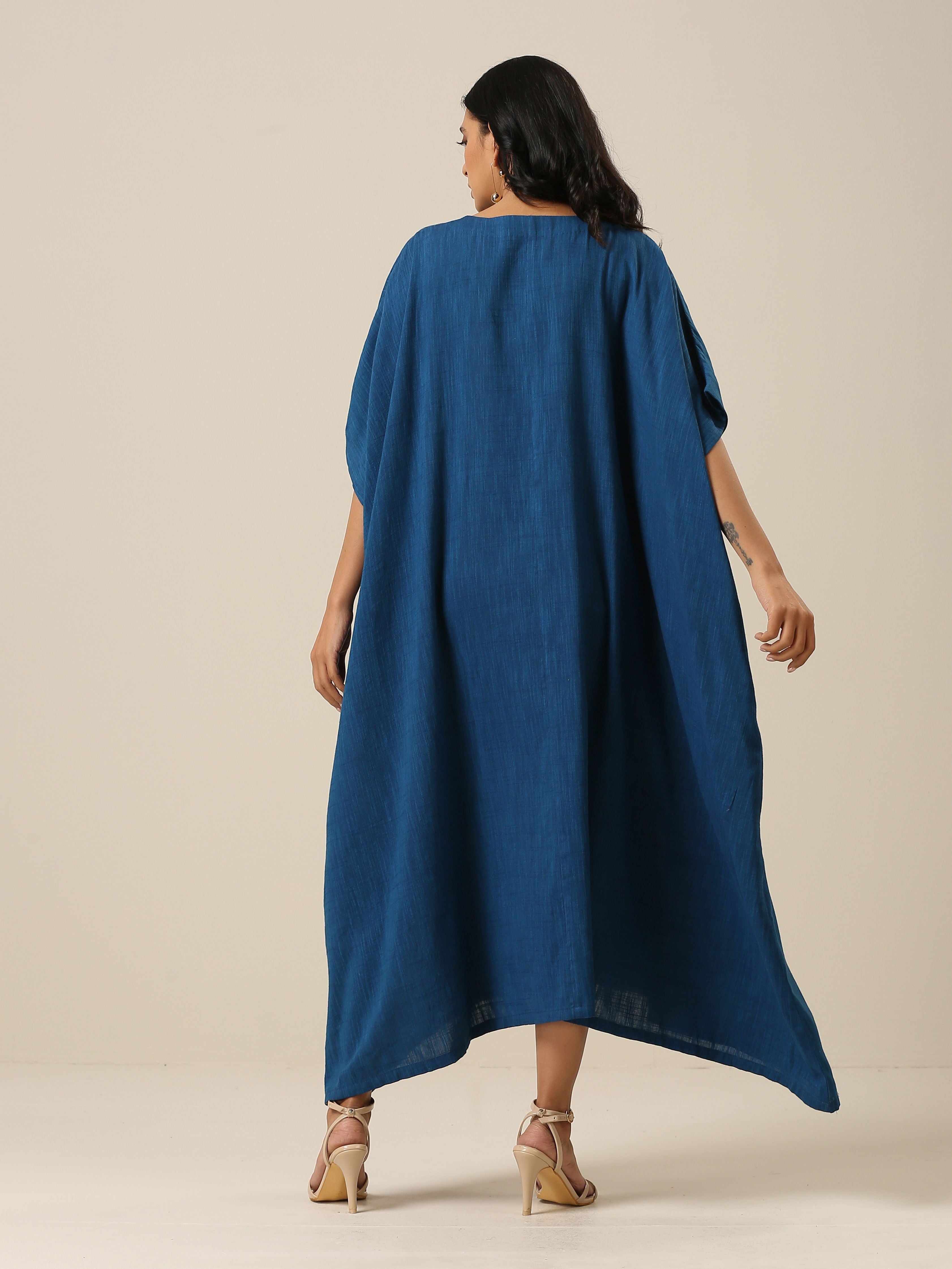 trueBrowns Classic Blue Panel Kaftan dress | Grocsy