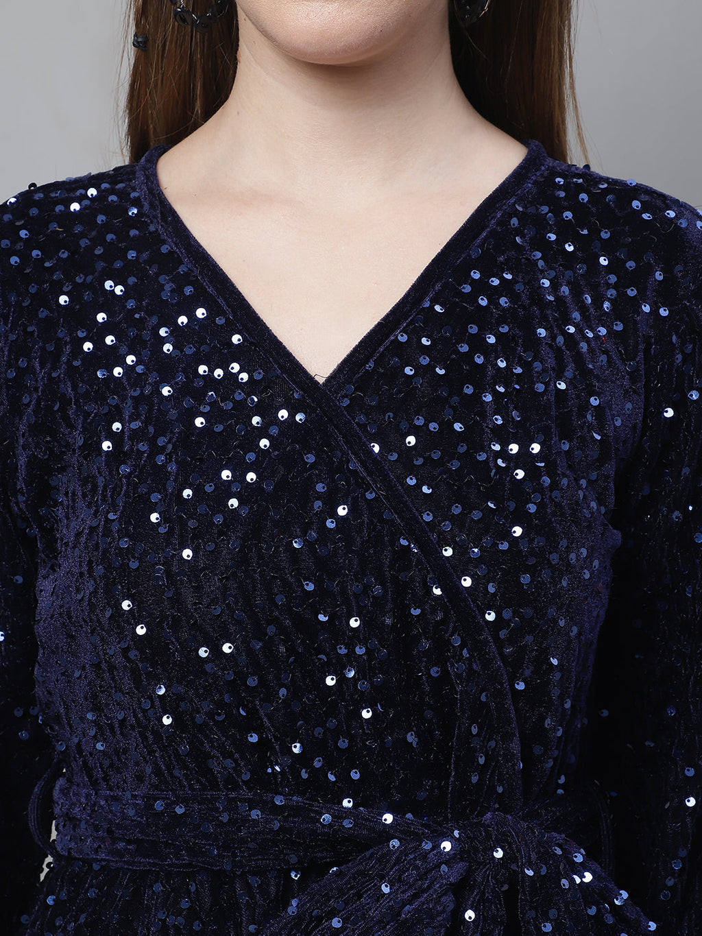 Jainish Women's WoSequin Velvet A-line dress - Navy Blue | Grocsy