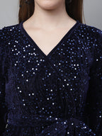 Jainish Women's WoSequin Velvet A-line dress - Navy Blue | Grocsy