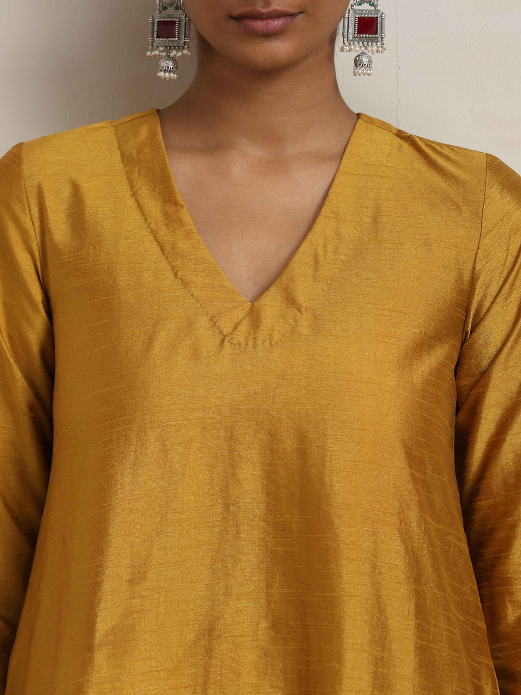 trueBrowns Gold Brown Silk A-line Kurta Set | Grocsy