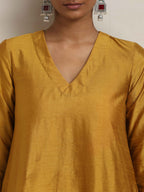 trueBrowns Gold Brown Silk A-line Kurta Set | Grocsy