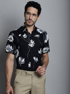 Jainish Men's Floral Printed Formal Shirts - Black | Grocsy