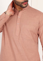 Fabmade Men’S Peach Linen Short Kurta Set | Grocsy