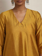 trueBrowns Gold Orange Silk A-line Kurta Set | Grocsy