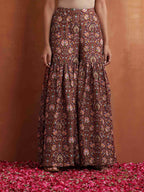 trueBrowns Brown Print Sharara Set | Grocsy