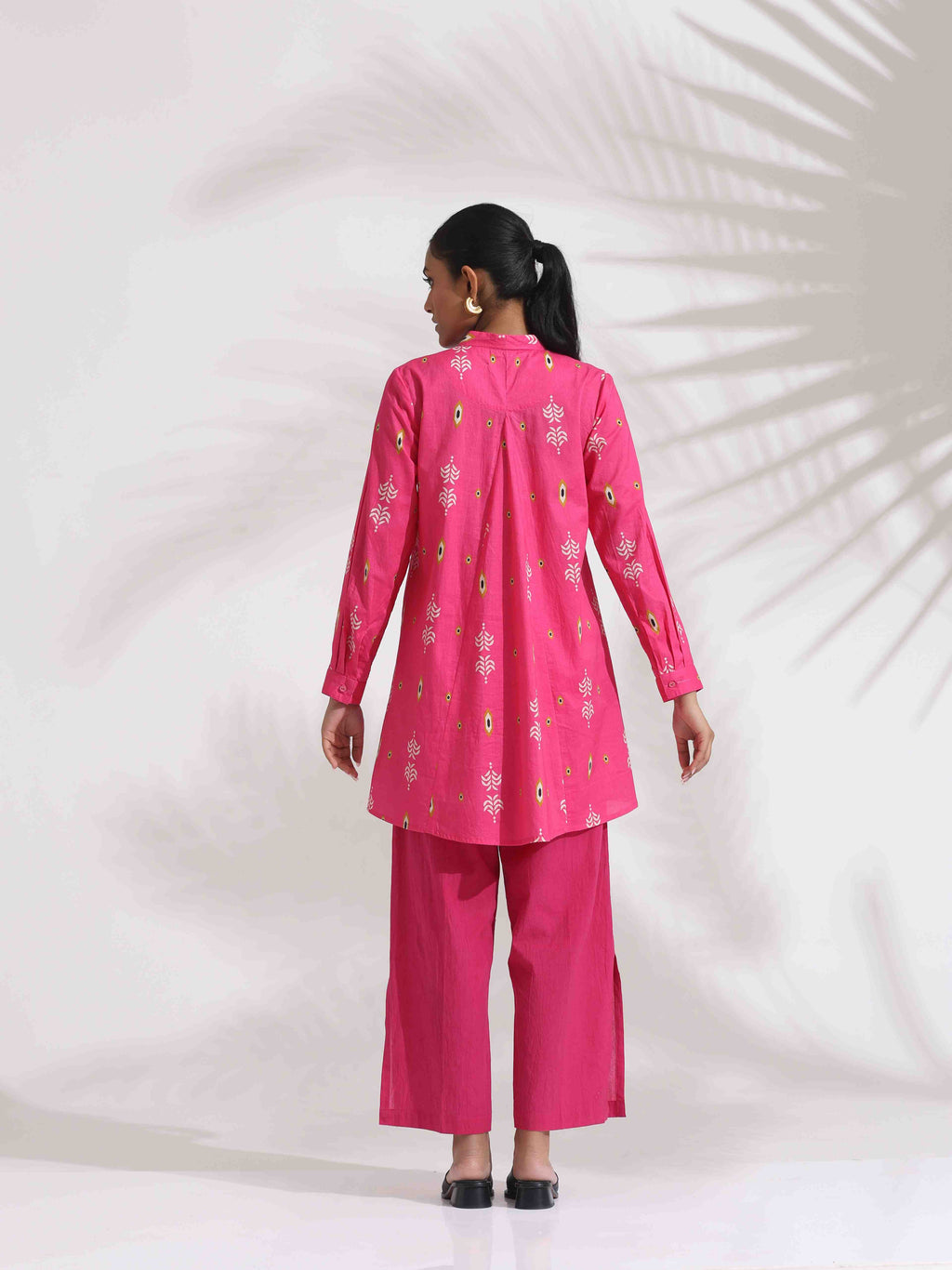 trueBrowns Pink Cotton Print Flared Top Co-ord Set | Grocsy