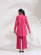 trueBrowns Pink Cotton Print Flared Top Co-ord Set | Grocsy