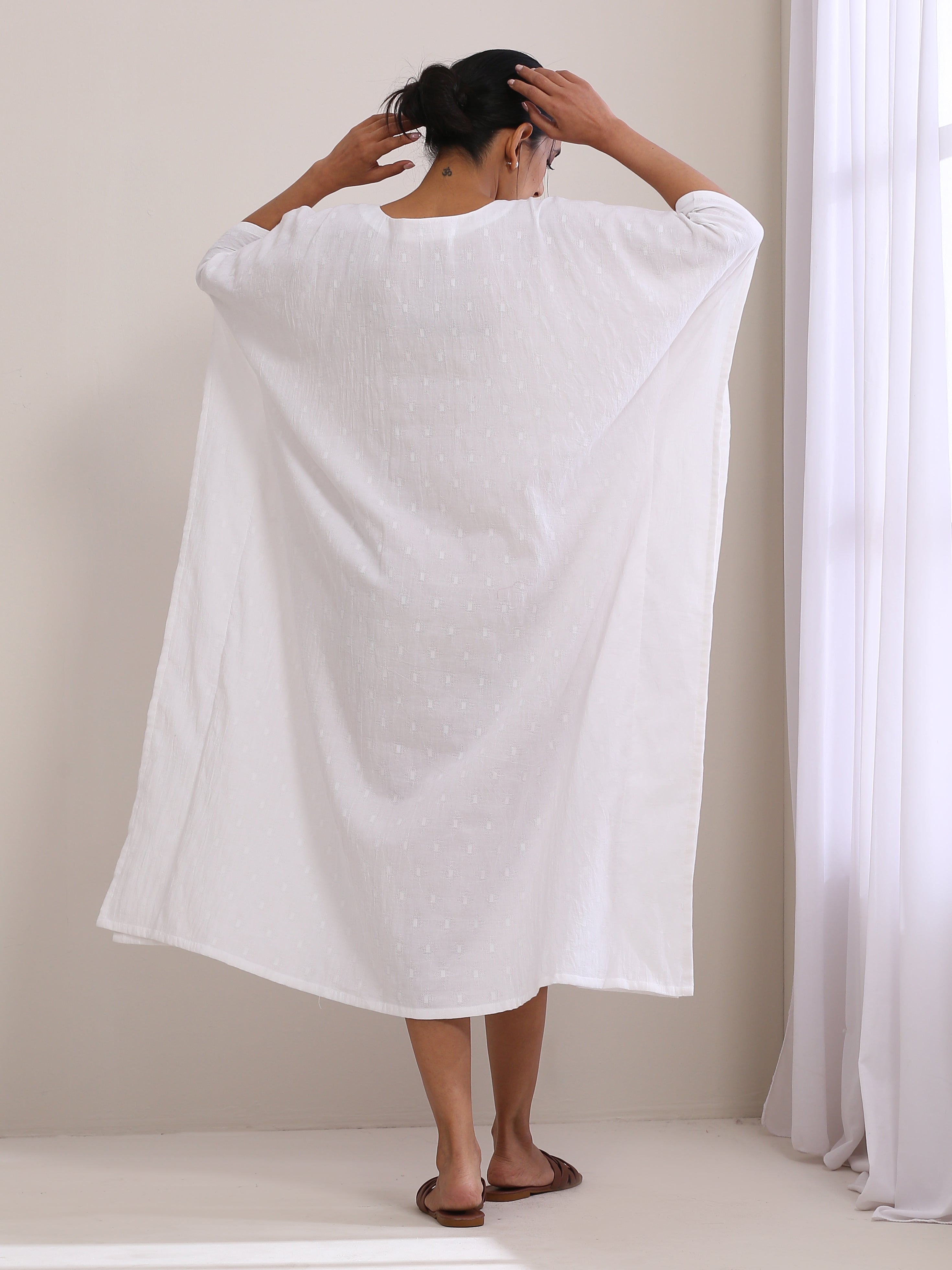 trueBrowns White Dobby Kaftan Dress | Grocsy
