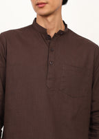 Fabmade Cocoa Drift Linen Kurta Set | Grocsy