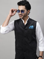 Even Apparels Men's Black Nehru Jacket With Welt Pockets | Grocsy