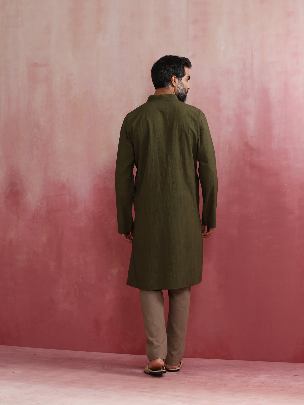trueBrowns Men's Olive green Mandarin Collar Kurta | Grocsy