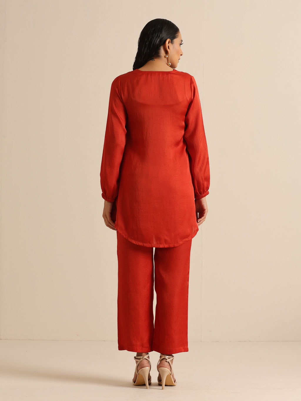 trueBrowns Rust Silk Blend Short Co-Ord Set | Grocsy