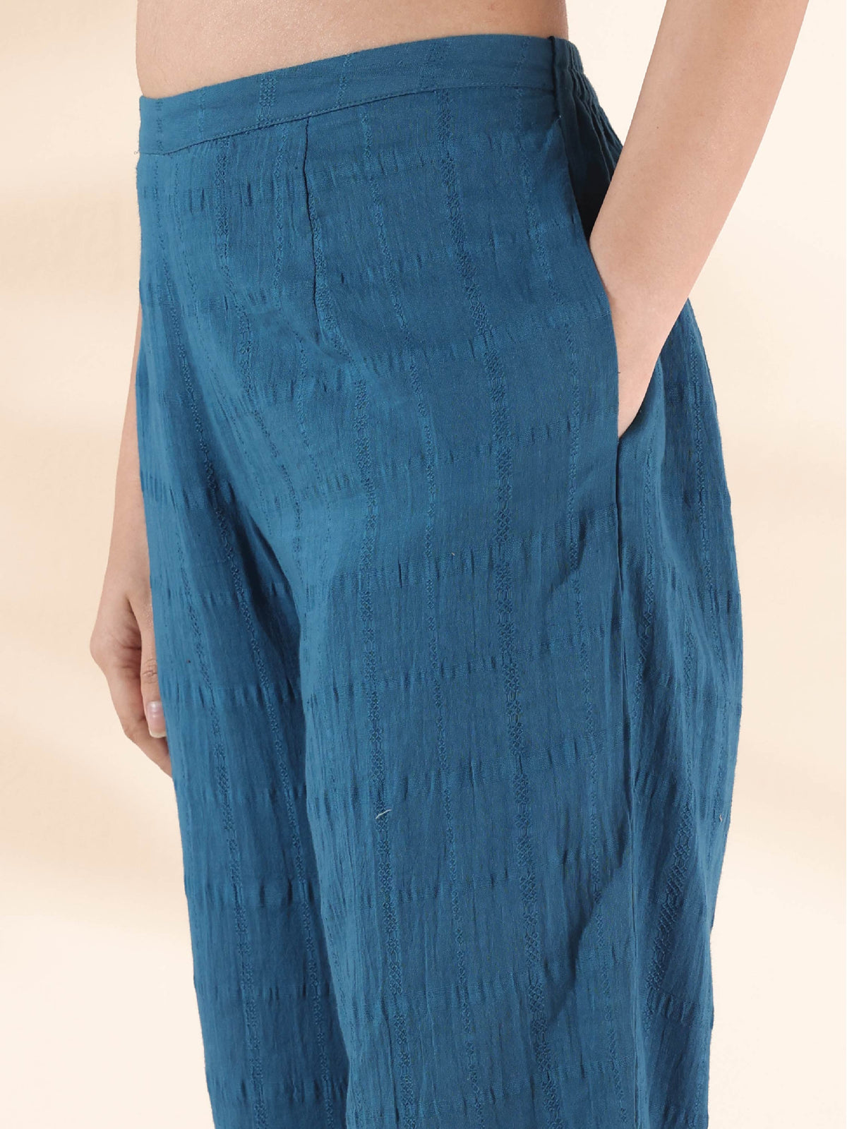 trueBrowns Blue Cotton Dobby Yoke Co-ord Set | Grocsy