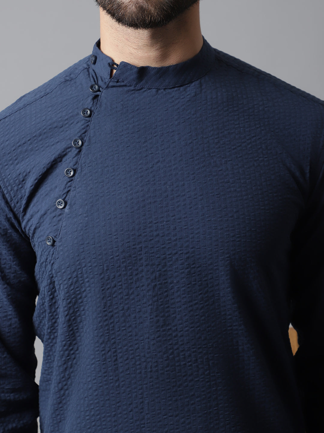 Even Apparels Blue Solid Kurta With Band Collar | Grocsy