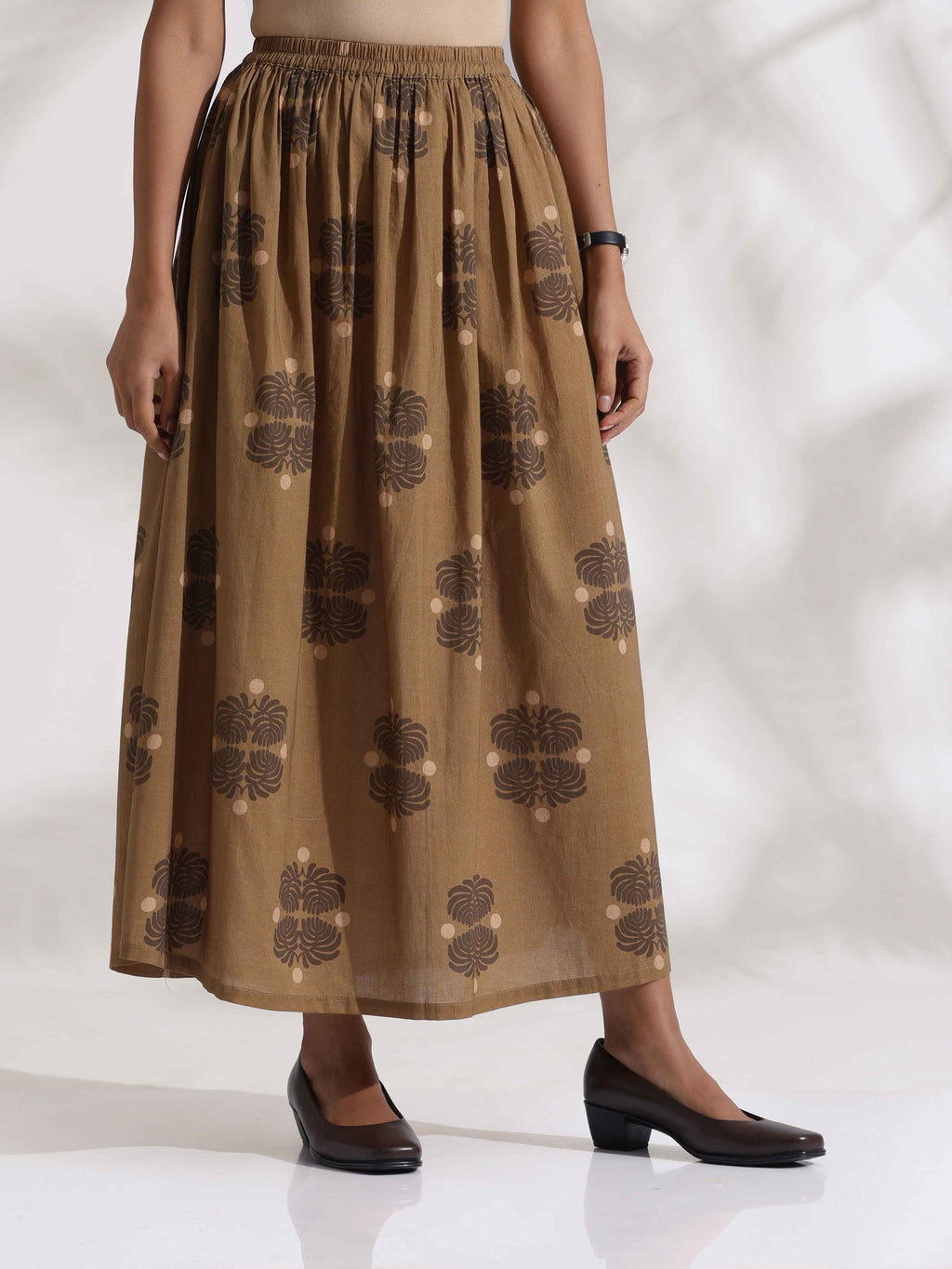 trueBrowns Beige Cotton Skirt Co-ord Set | Grocsy