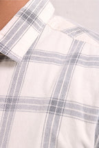 Jonesburg Off White Checks Fine Corduroy Regular Fit Shirt | Grocsy