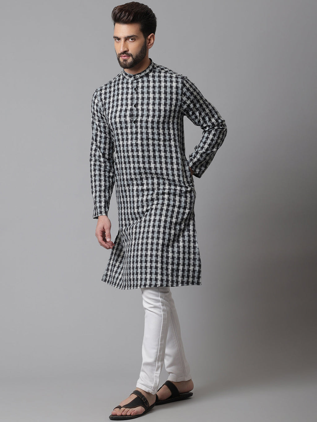 Even Apparels Multi Pure Cotton Kurta With Band Collar | Grocsy