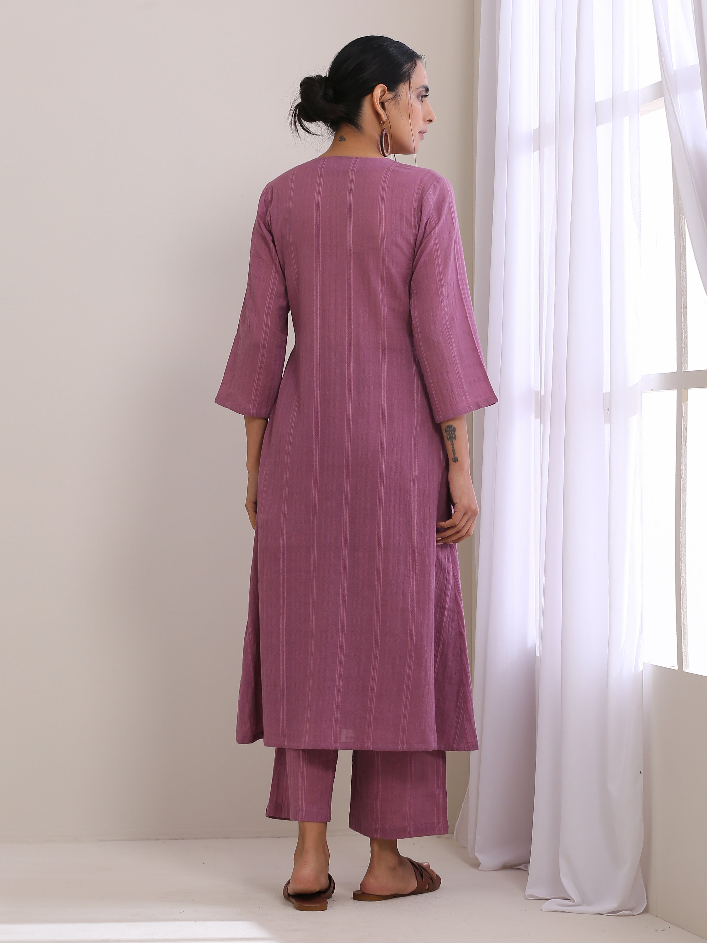 trueBrowns Onion Pink Dobby Angrakha Pant Set | Grocsy