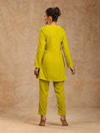 trueBrowns Lime Velvet Solid Co-ord Set | Grocsy