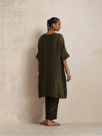 trueBrowns Olive Green Tissue Kurta Co-ord Set | Grocsy