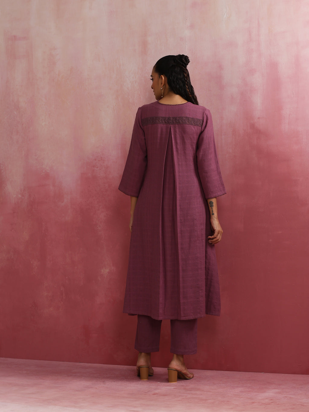 trueBrowns Light Purple Cotton Dobby Flared Kurta Set | Grocsy