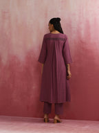 trueBrowns Light Purple Cotton Dobby Flared Kurta Set | Grocsy