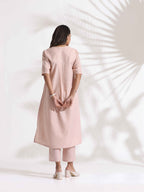trueBrowns Light Pink Slub Kurta Set | Grocsy