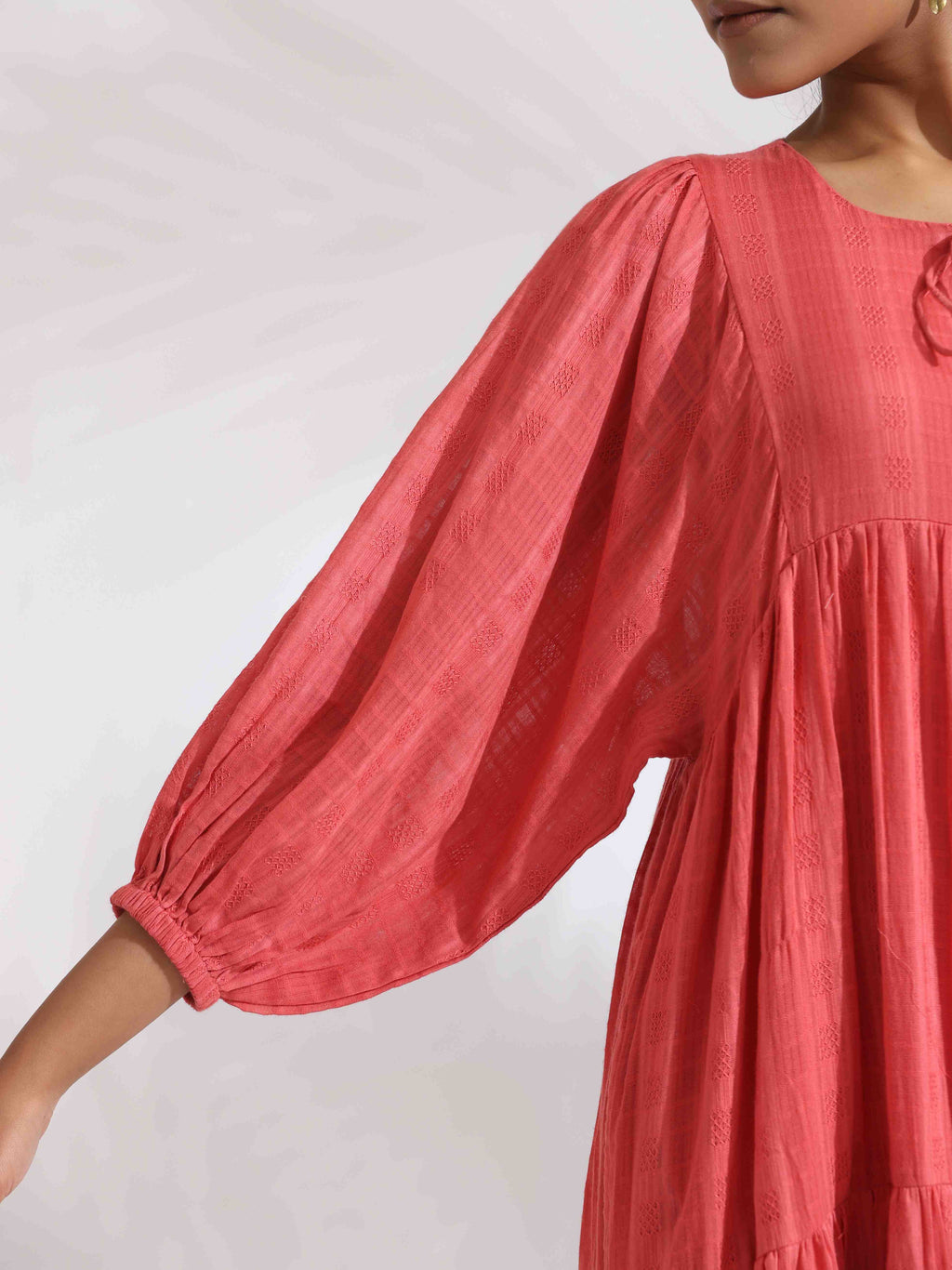 trueBrowns Pink Cotton Tier Dress | Grocsy