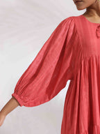 trueBrowns Pink Cotton Tier Dress | Grocsy