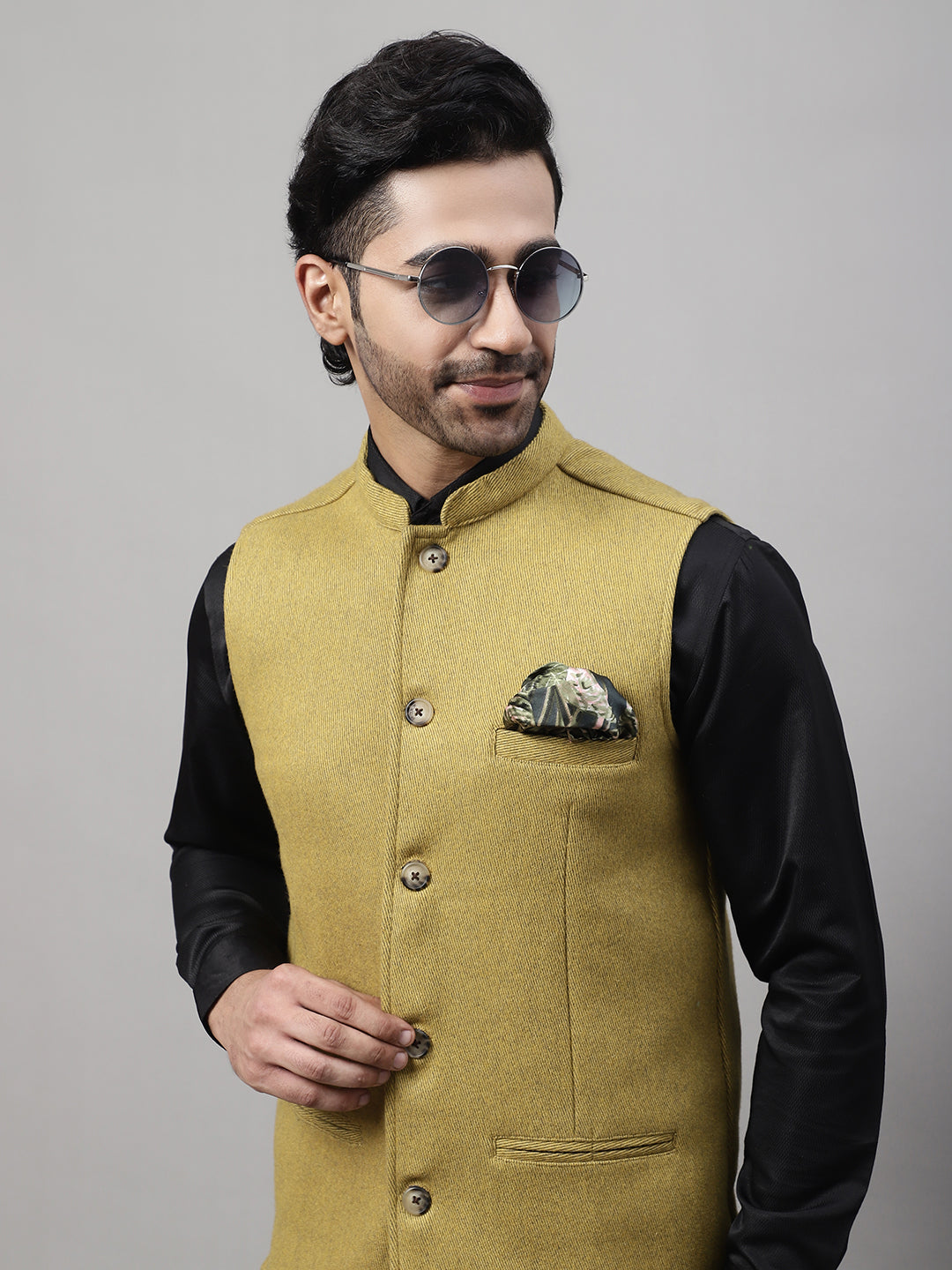 Even Apparels Men's Mustard Pure Wool Nehru Jacket | Grocsy