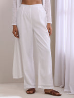 trueBrowns White Dobby Overlay Jacket Blouse Pant Set | Grocsy
