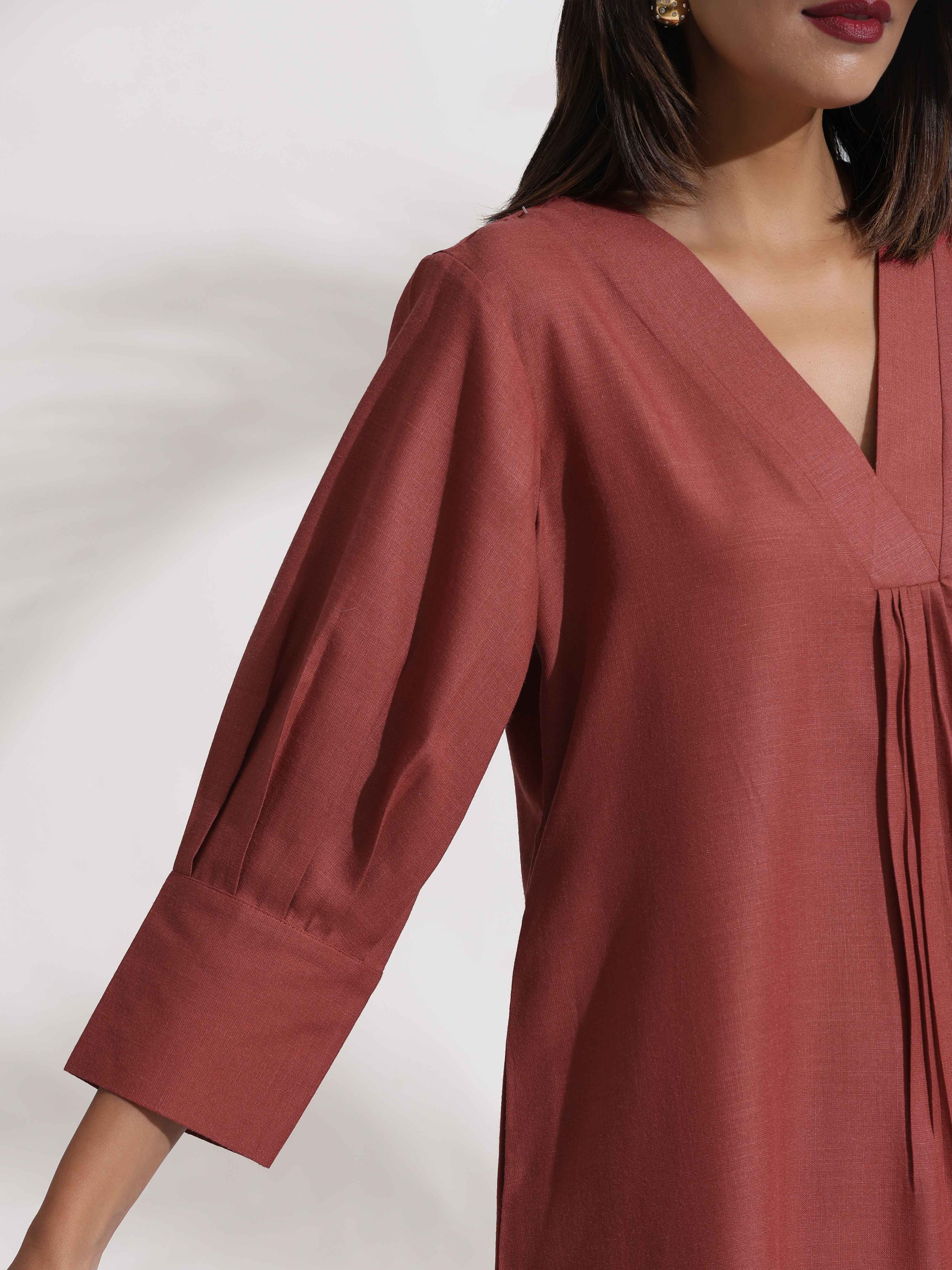 trueBrowns Pink Slub Kurta Set | Grocsy