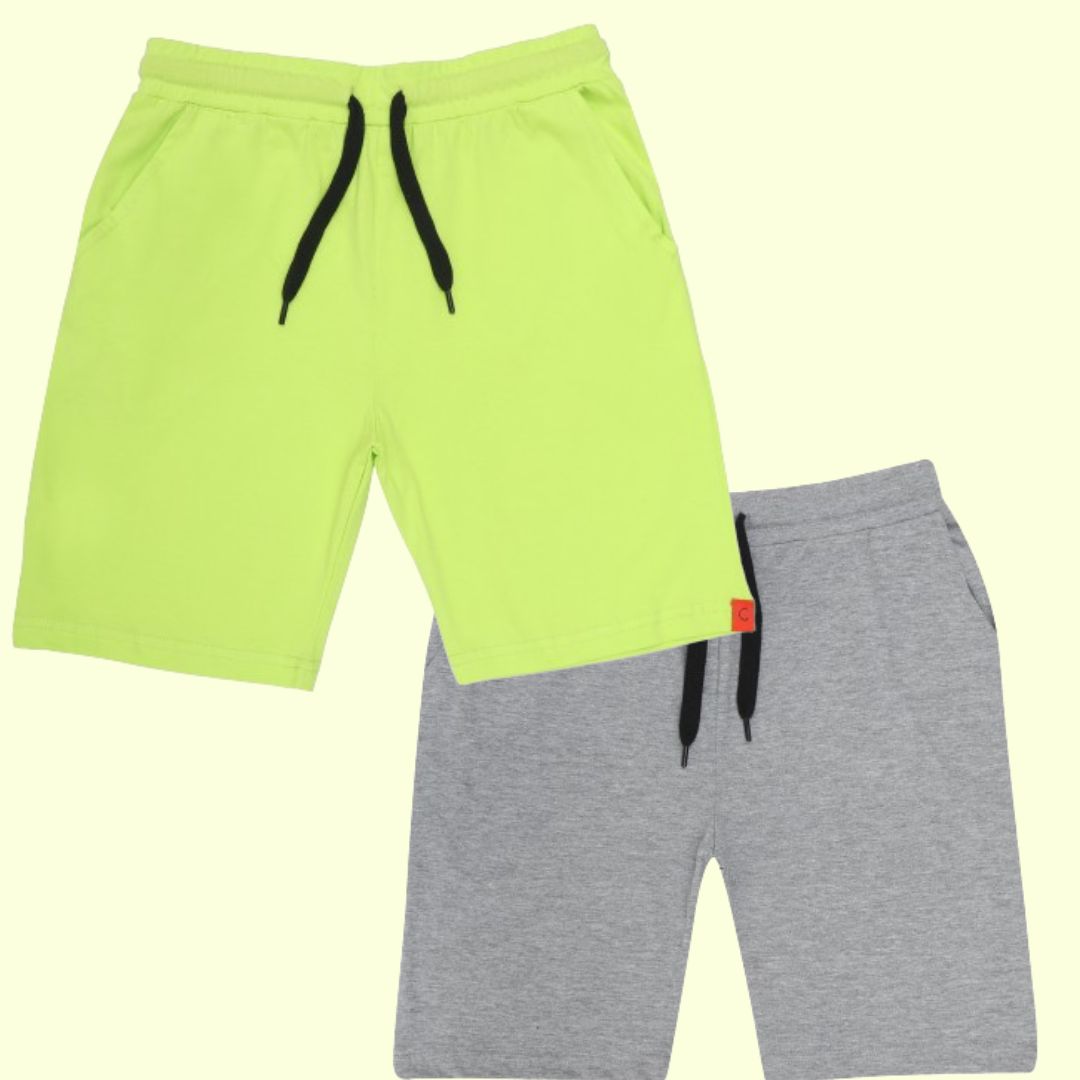 Chilins Kids Cotton Shorts Grey & Green | Grocsy