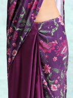 trueBrowns Wine Printed Velvet Ready to Wear Saree | Grocsy