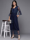 Ahalyaa Printed Bell Sleeves Crepe Basic Jumpsuit With Waist Tie-Ups | Grocsy