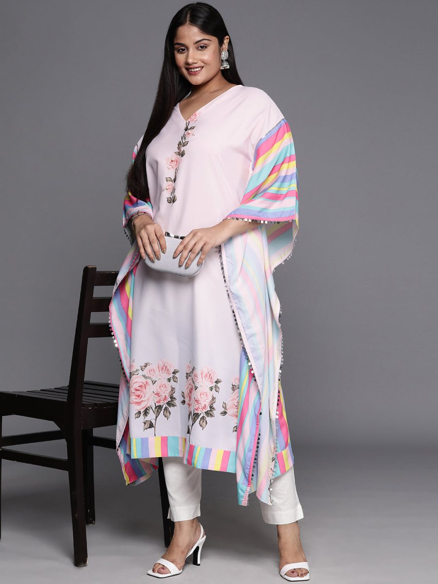 Ahalyaa Printed Plus Size Flared Sleeves Sequined Crepe Kaftan Kurta | Grocsy