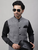 Even Apparels Men's Grey Pure Wool Nehru Jacket | Grocsy