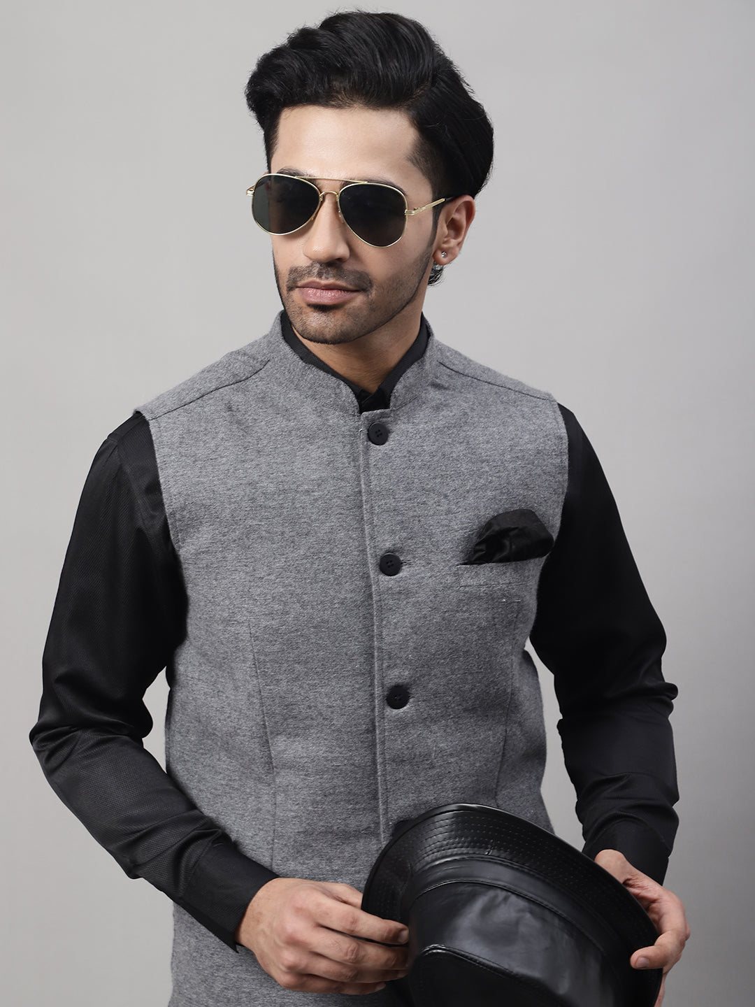 Even Apparels Men's Grey Pure Wool Nehru Jacket | Grocsy