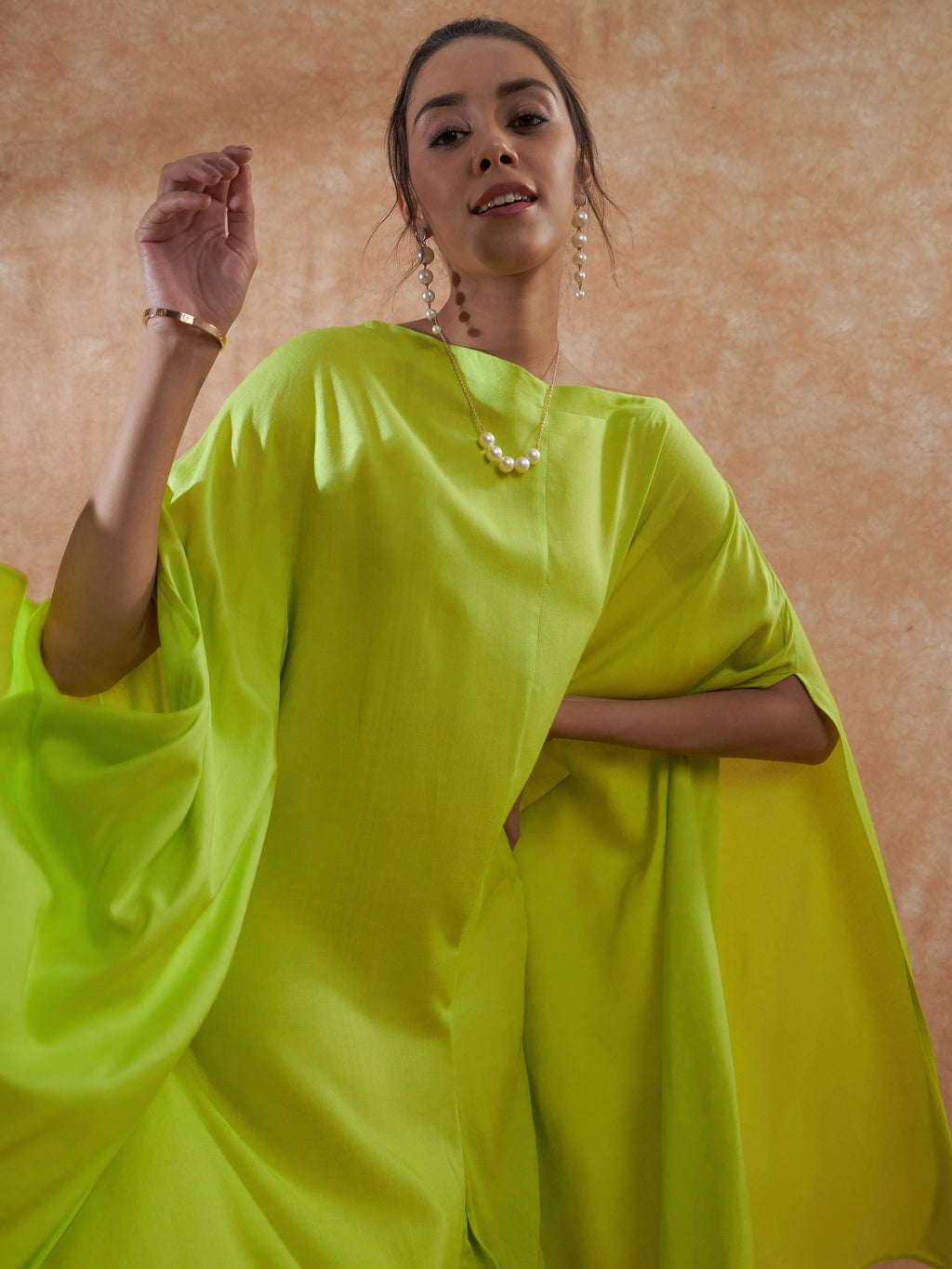 InWeave Lime Green Rayon Cowel Style Kaftan | Grocsy