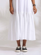 trueBrowns White Cotton Schiffli Tier Dress | Grocsy