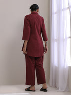 trueBrowns Ruby Wine Dobby Collar Short Co-Ord Set | Grocsy