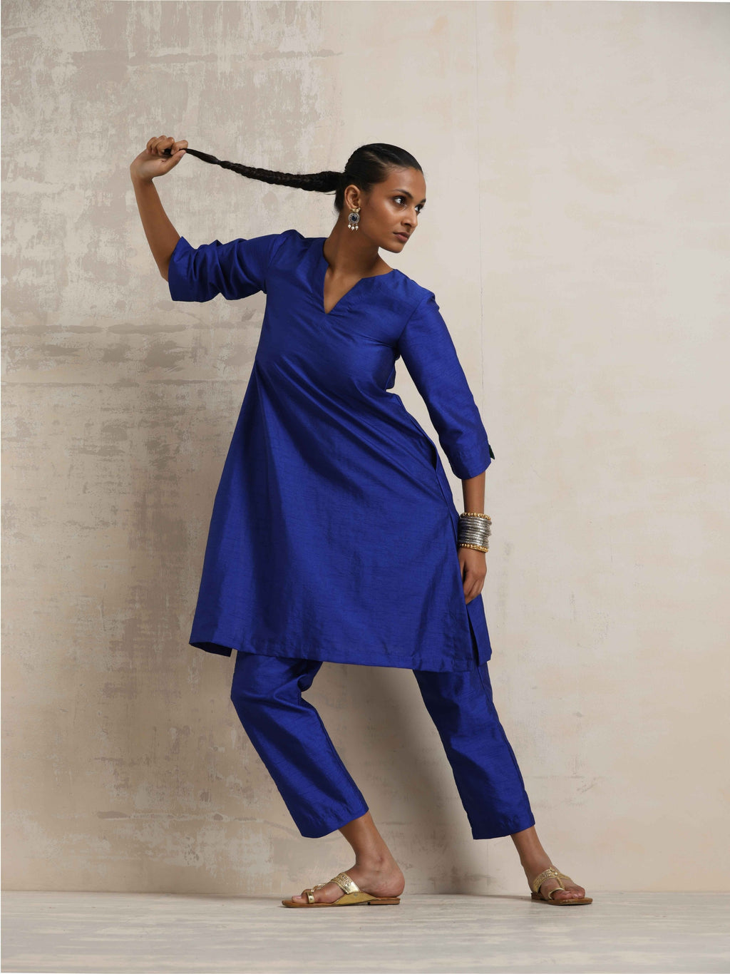 trueBrowns Blue Silk Kurta Co-ord Set | Grocsy