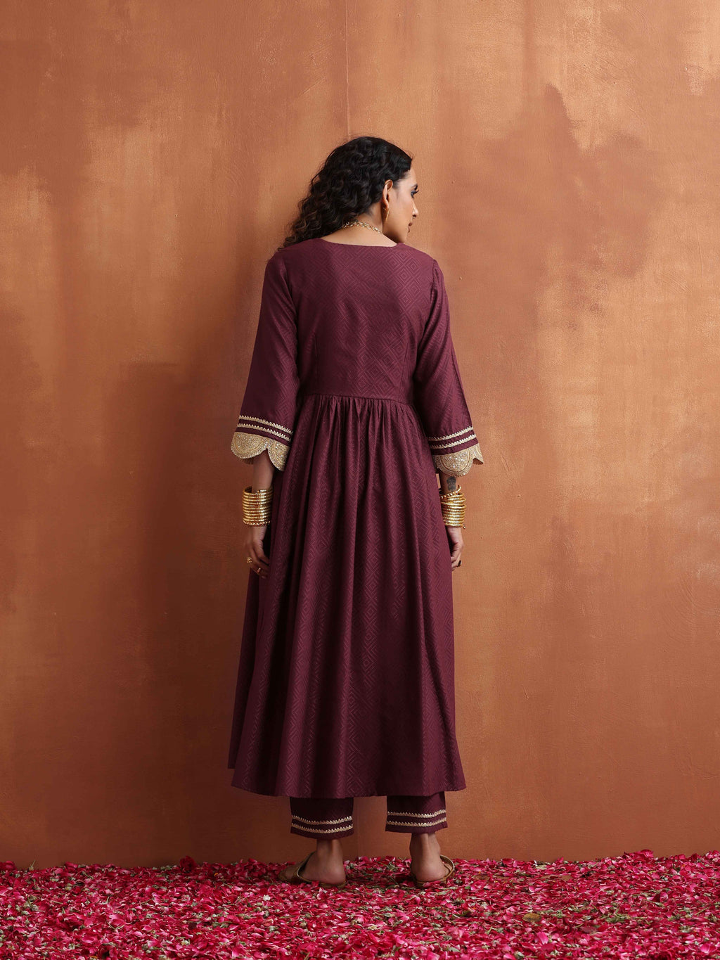 trueBrowns Maroon Flared Anarkali Kurta Set | Grocsy