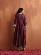 trueBrowns Maroon Flared Anarkali Kurta Set | Grocsy