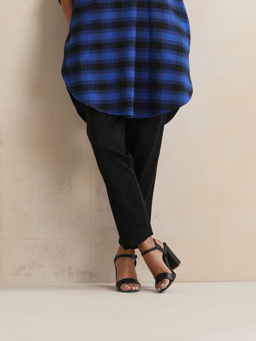 trueBrowns Blue Check Pleated Winter Top | Grocsy