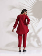 trueBrowns Maroon Slub Co-ord Set | Grocsy